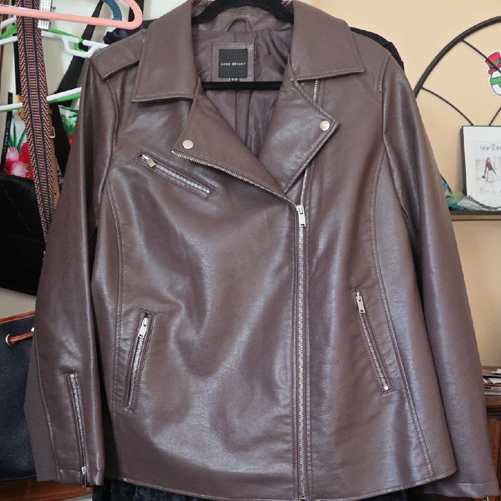 Lane Bryant Chocolate  Faux Leather Jacket SZ 18/20W